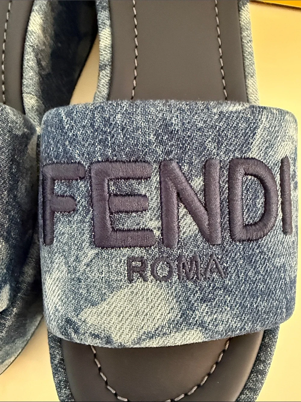 Fendi Sunshine Blue Denim Embroidered Platform Slides NWT Size 38